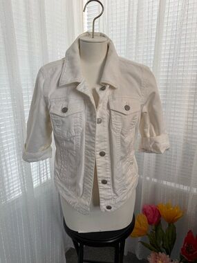 Ann Taylor White Denim Jacket with Rolled Short Sleeves